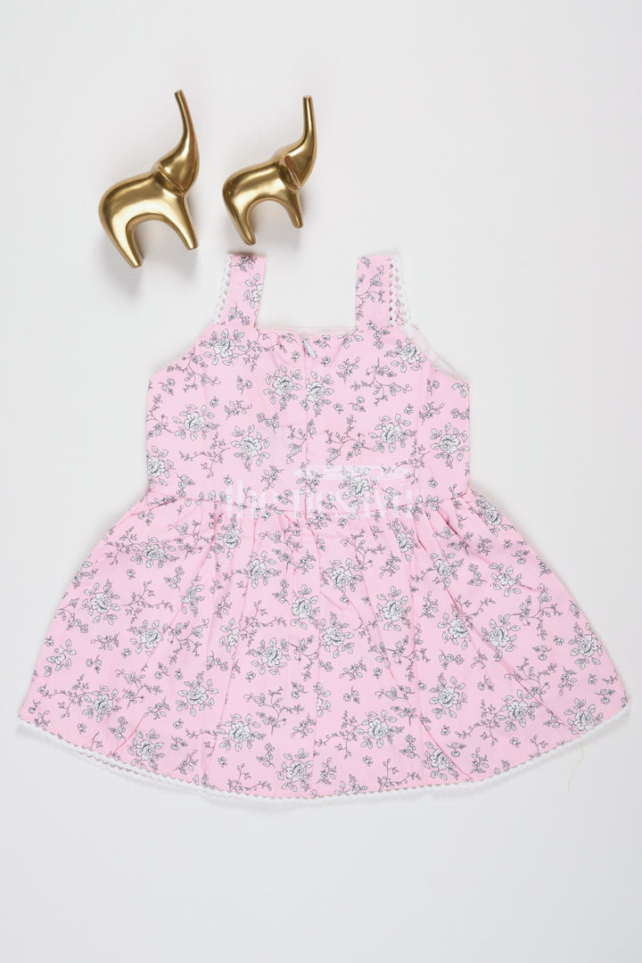 The Nesavu Baby Fancy Frock Baby Girls Pink Cotton Maxi Frock with Floral Print and Bow Accent for Birthday Parties Nesavu Nesavu Baby Girls Pink Cotton Frock Floral Design Bow Detail Summer Outings Parties