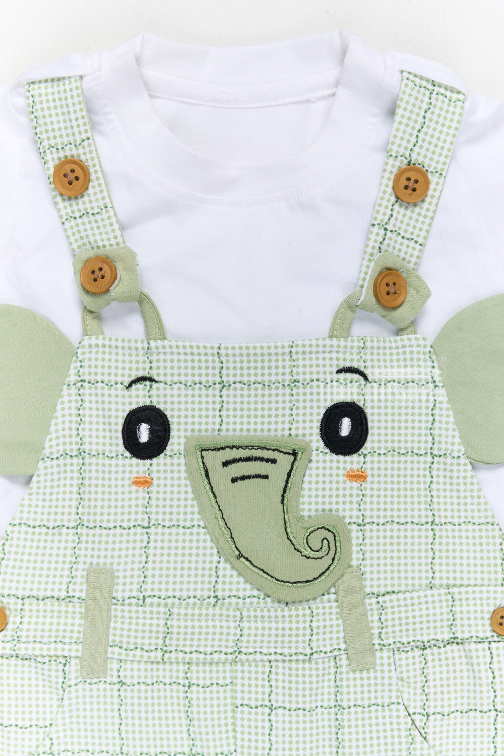 The Nesavu Baby Casual Sets Babydoll Casual Dress Green Checked Elephant Applique Cotton Dungaree Set Nesavu Nesavu Babydoll Casual Dress Green Checked Dungaree Set Elephant Applique