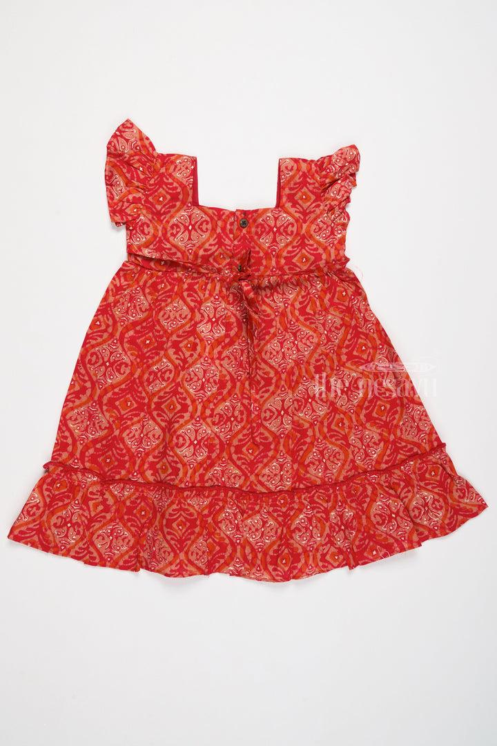 The Nesavu Girls Cotton Frock Babyhug Cotton Frock in Red with Intricate Patterns and Ruffled Hem Nesavu Nesavu Babyhug Cotton Frock Red Ruffled Hem Elegant Patterns