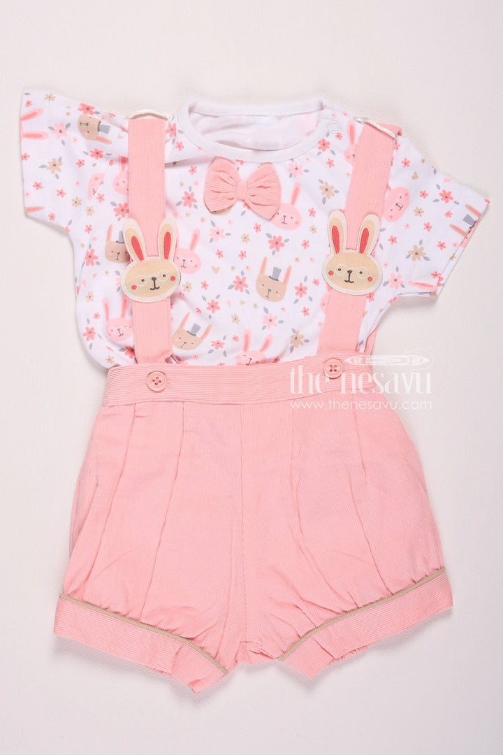 The Nesavu Baby Casual Sets Bear Print Bow Tie Baby Boy Suspender Romper Set Nesavu 10 (NB) / Peach BCS054A-10 Bear Print Bow Tie Baby Boy Suspender Romper Set - Cute & Stylish