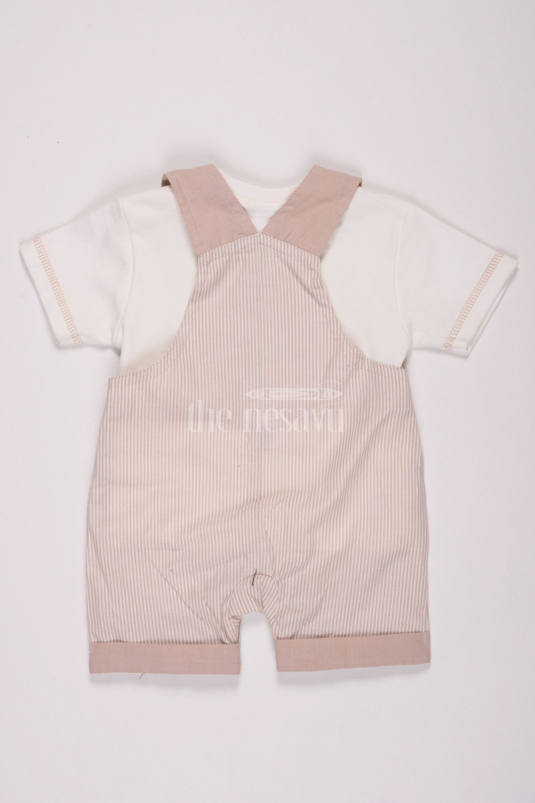 The Nesavu Boys Casual Set Beige Boys Pinstriped Romper with Sea Theme Nesavu Beige Boys' Pinstriped Romper with Sea Theme - Nesavu