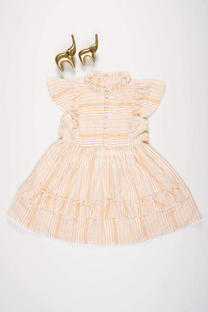 The Nesavu Girls Cotton Frock Beige Cotton Frock with Stripes and Pleats for Girls Nesavu 20 (3Y) / Beige GFC1389B-20 Beige Cotton Frock with Stripes and Pleats for Girls Nesavu