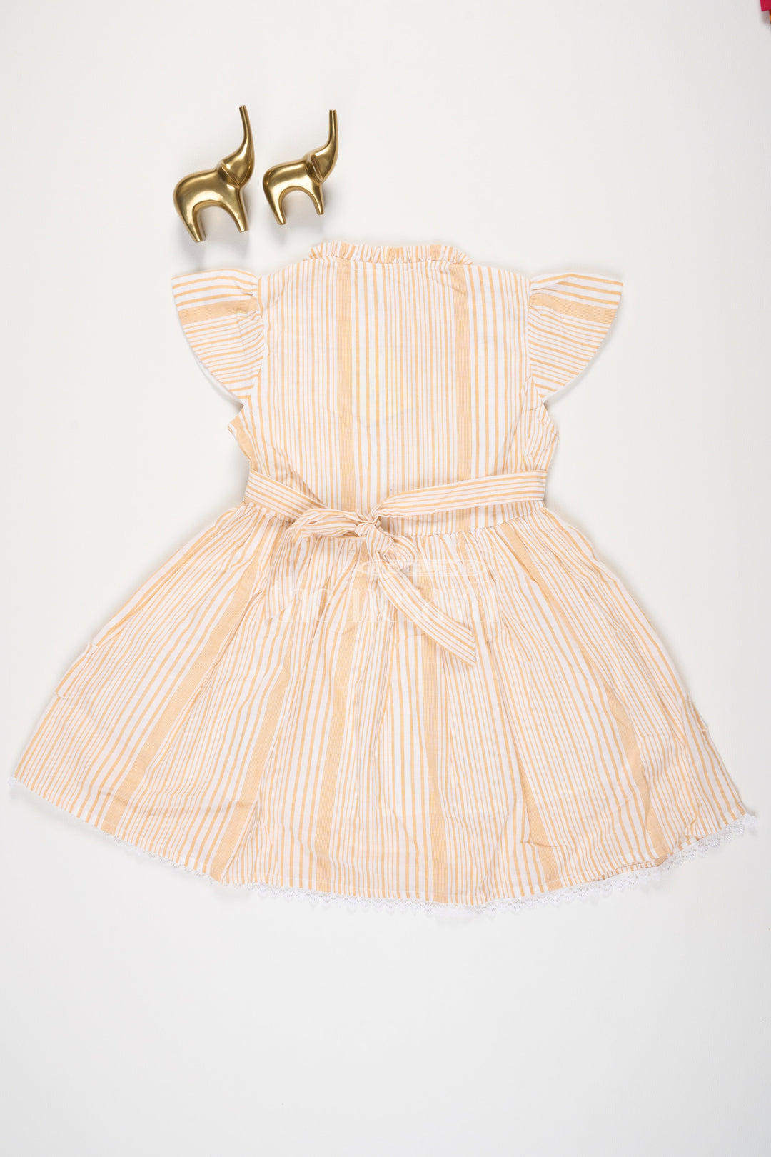 The Nesavu Girls Cotton Frock Beige Cotton Frock with Stripes and Pleats for Girls Nesavu Beige Cotton Frock with Stripes and Pleats for Girls Nesavu