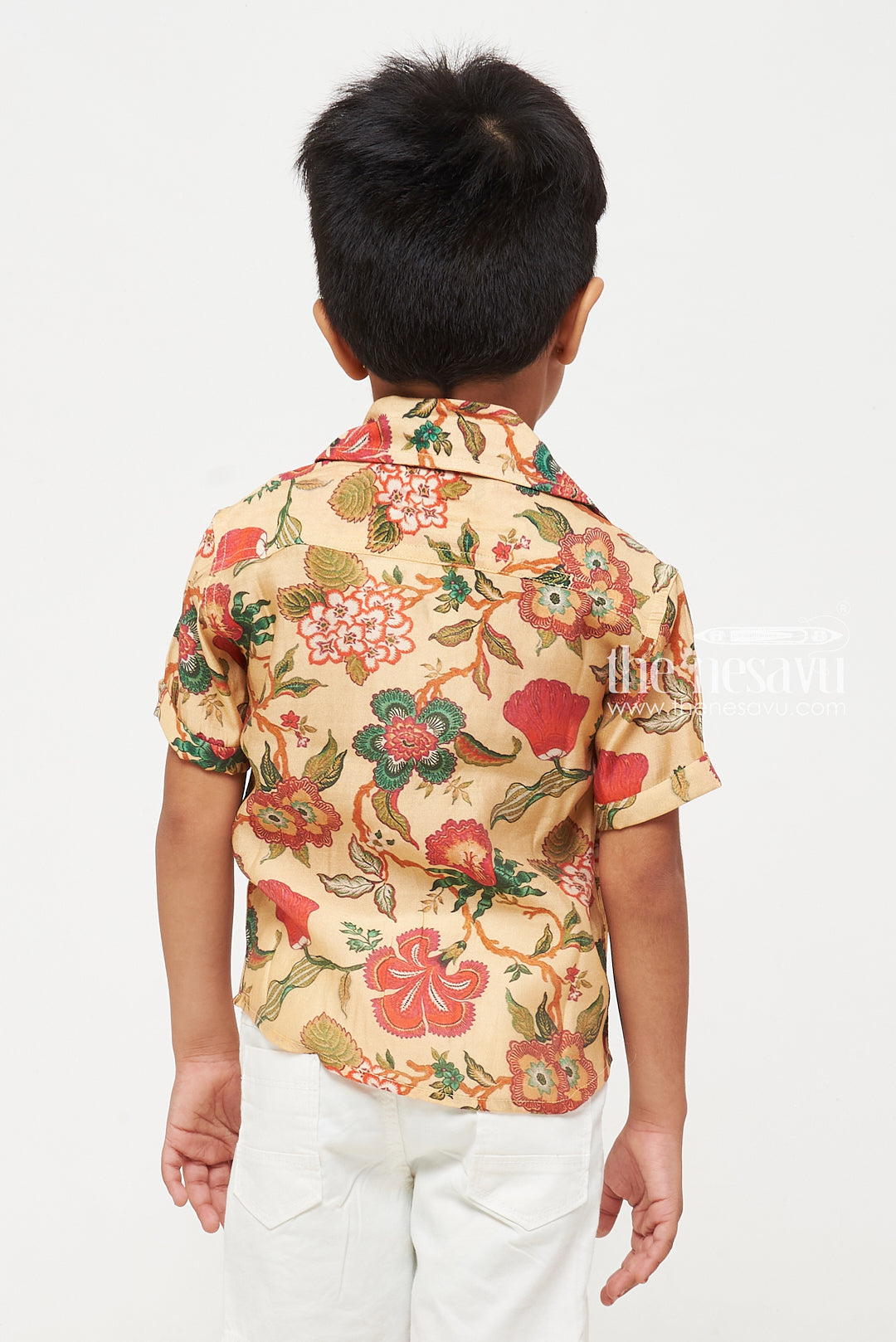 The Nesavu Boys Cotton Shirt Beige Mughal Design Floral Shirt - Perfect for Casual and Beach Wear Nesavu Beige Floral Toddler Shirt | Soft Cotton | Perfect for Casual and Festive Wear