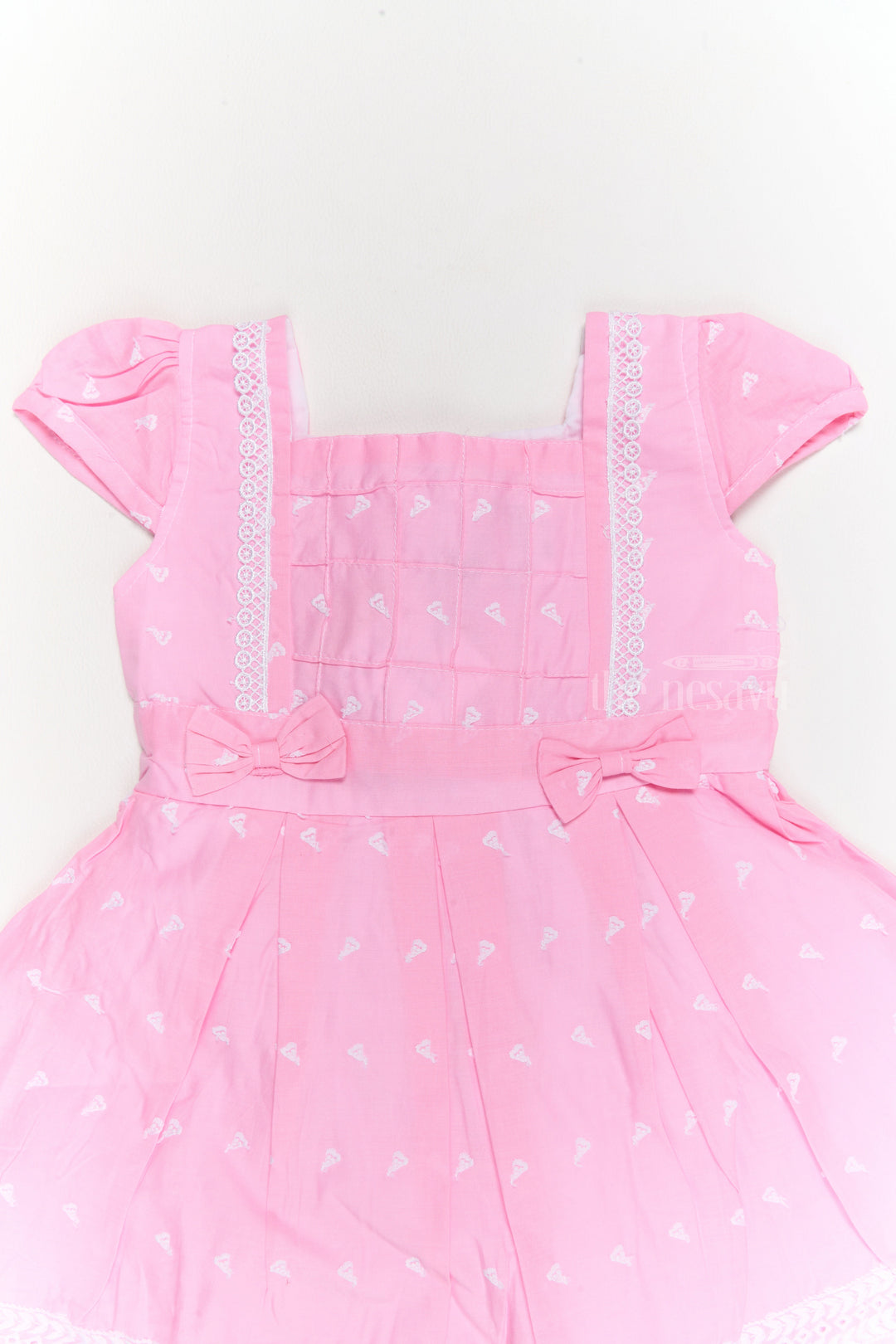 The Nesavu Girls Cotton Frock Best Cotton Dresses for Girls with Lace Trim and Bow Accents Nesavu Nesavu Best Cotton Girls Dress Lace Trim Bows  Perfect Receptions