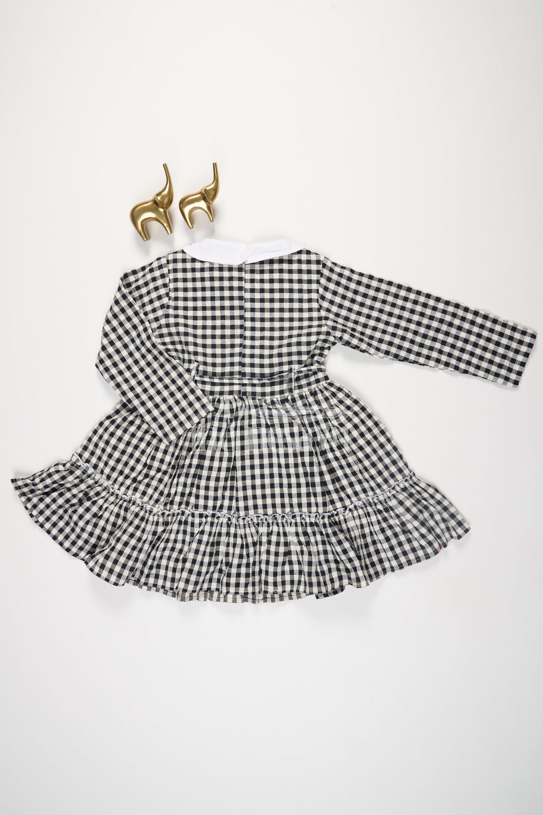 The Nesavu Girls Cotton Frock Black and White Chessboard Checked Cotton Frock with Peter Pan Collar for Girls Nesavu Black and White Chessboard Checked Cotton Frock with Peter Pan Collar for Girls Nesavu