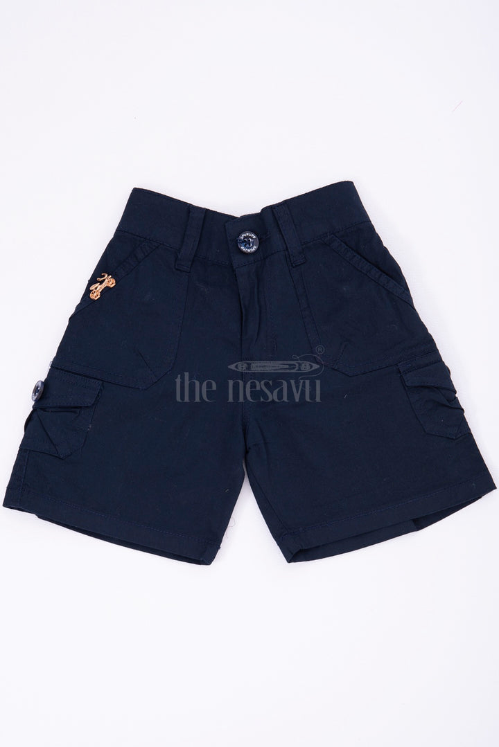 The Nesavu Boys Shorts Black Boys Cotton Cargo Shorts with Elastic Waist Nesavu 16 (1Y) / Black BWS009B-16 The Nesavu Black Boys Cotton Cargo Shorts - Elastic Waist Comfort