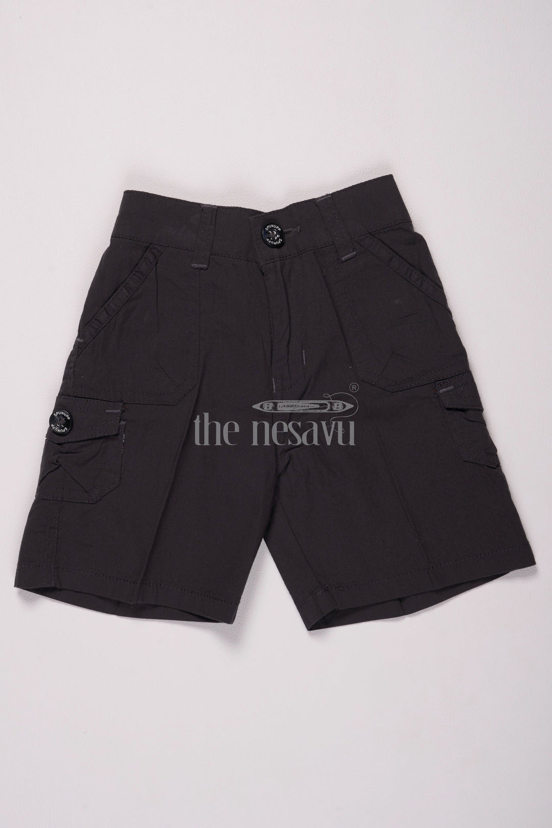 The Nesavu Boys Shorts Black Boys Cotton Cargo Shorts with Elastic Waist Nesavu The Nesavu Black Boys Cotton Cargo Shorts - Elastic Waist Comfort