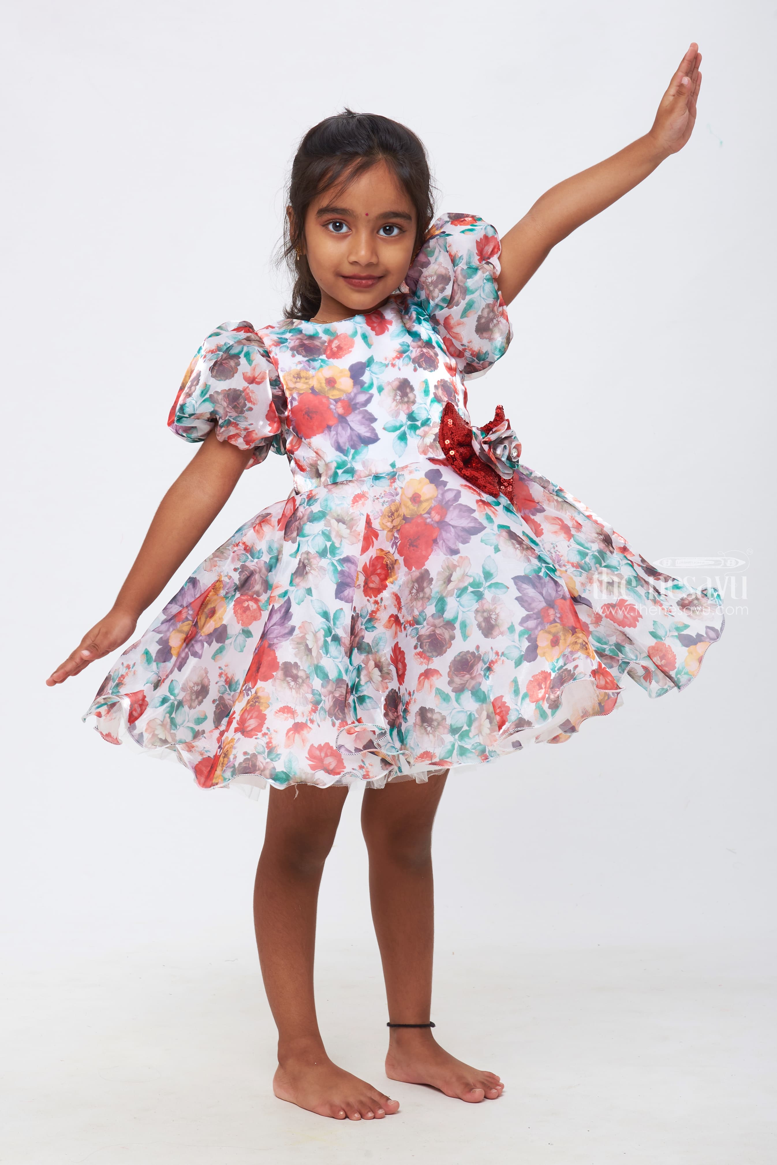 Premium Photo | Little girl in a beautiful dress on a white background