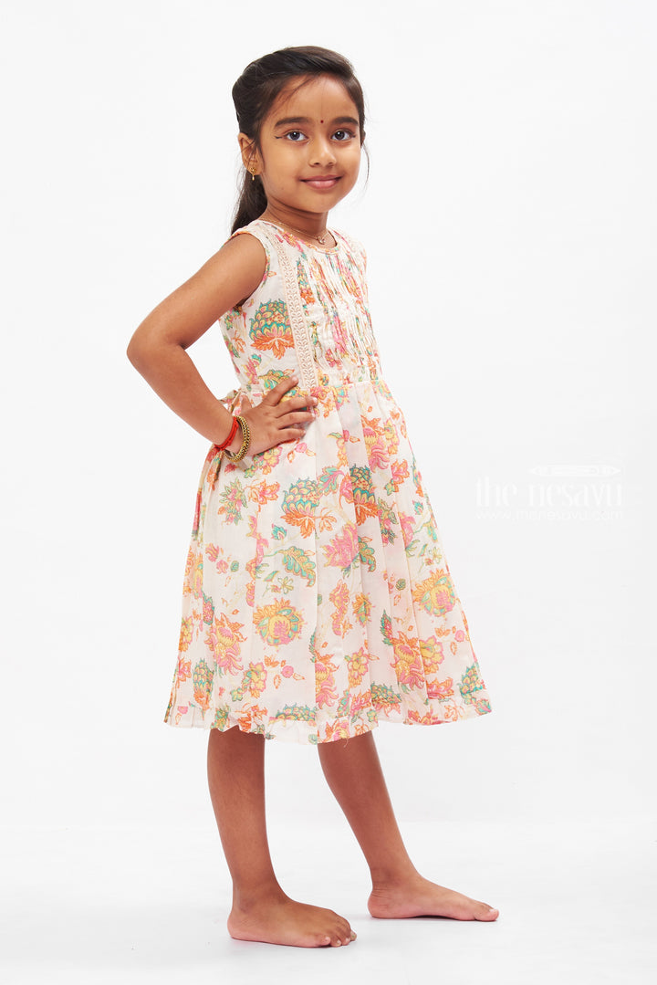 The Nesavu Girls Cotton Frock Blossoming Chanderi Cotton Frock for Girls: Floral Fantasy Nesavu Girls Floral Chanderi Cotton Frock | Perfect Summer Dress for Kids | The Nesavu