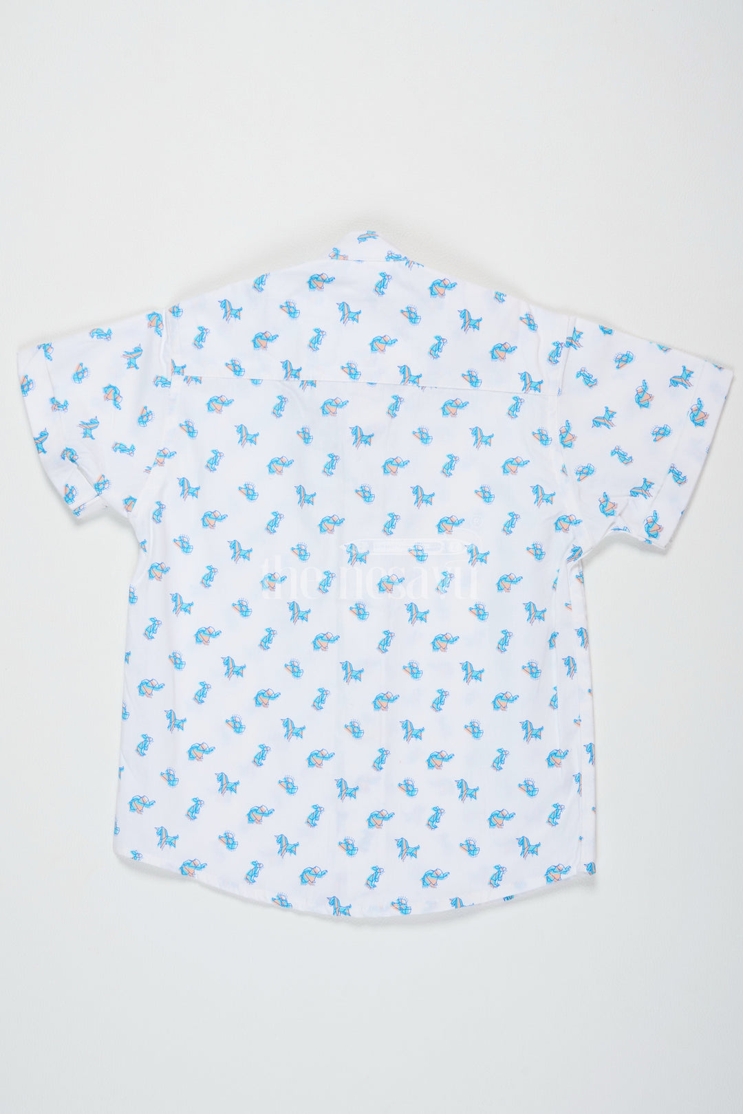 The Nesavu Boys Cotton Shirt Blue Beach Shirt for Boys with Fun Dino Print Half Sleeves Lightweight Cotton Fabric Nesavu Blue Dino Print Boys Cotton Beach Shirt Nesavu Fun Half Sleeves Lightweight Casual Wear Summer