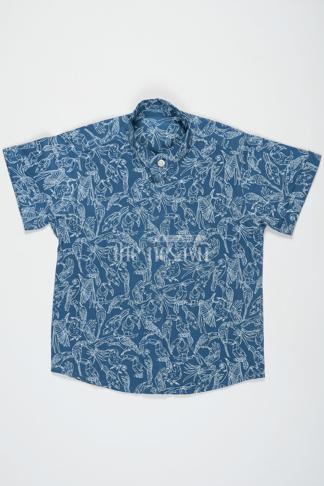 The Nesavu Boys Cotton Shirt Blue Boys Cotton Half Jeans Shirt with Bird Print Half Sleeves Casual and Stylish Nesavu 16 (1Y) / Blue BS189A-16 Blue Bird Print Boys Cotton Half Jeans Shirt Nesavu Trendy Half Sleeves Casual Wear Family Outings