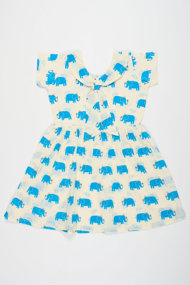 The Nesavu Baby Cotton Frocks Blue Cotton Baby Frock with Elephant Print and Bow Detail Ideal for Summer Outings Nesavu 10 (NB) / Blue BFJ684C-10 Nesavu Blue Cotton Baby Frock Elephant Print Bow Comfortable Stylish Summer Outfit