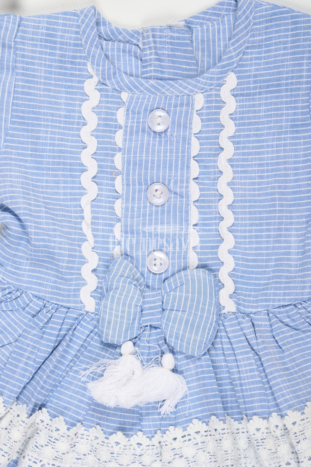 The Nesavu Baby Cotton Frocks Blue Cotton Baby Frock with Horizontal Stripes and Lace Embellishment for Girls Nesavu Blue Cotton Baby Frock with Horizontal Stripes and Lace Embellishment for Girls Nesavu