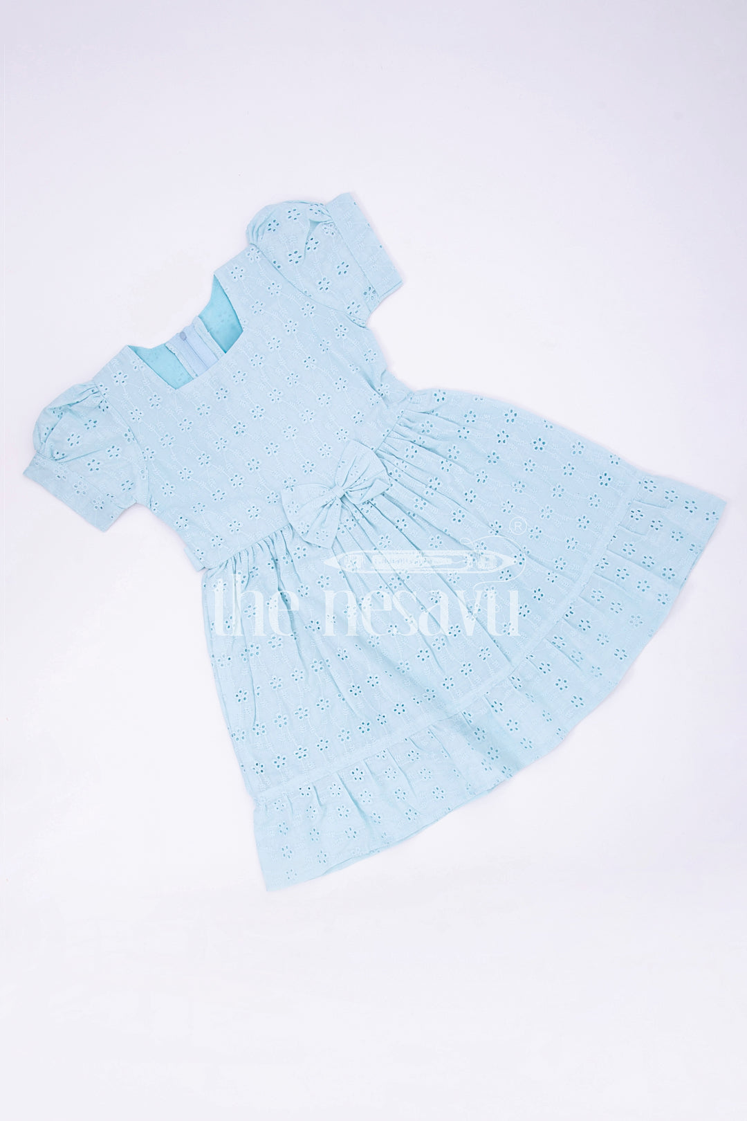 The Nesavu Girls Cotton Frock Blue Cotton Chikankari Embroidered Frock for Girls  Nesavu Nesavu Blue Cotton Chikankari Embroidered Frock for Girls - Nesavu