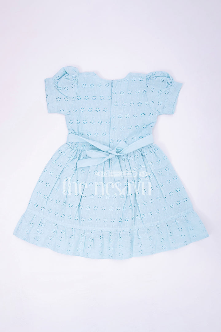 The Nesavu Girls Cotton Frock Blue Cotton Chikankari Embroidered Frock for Girls  Nesavu Nesavu Blue Cotton Chikankari Embroidered Frock for Girls - Nesavu