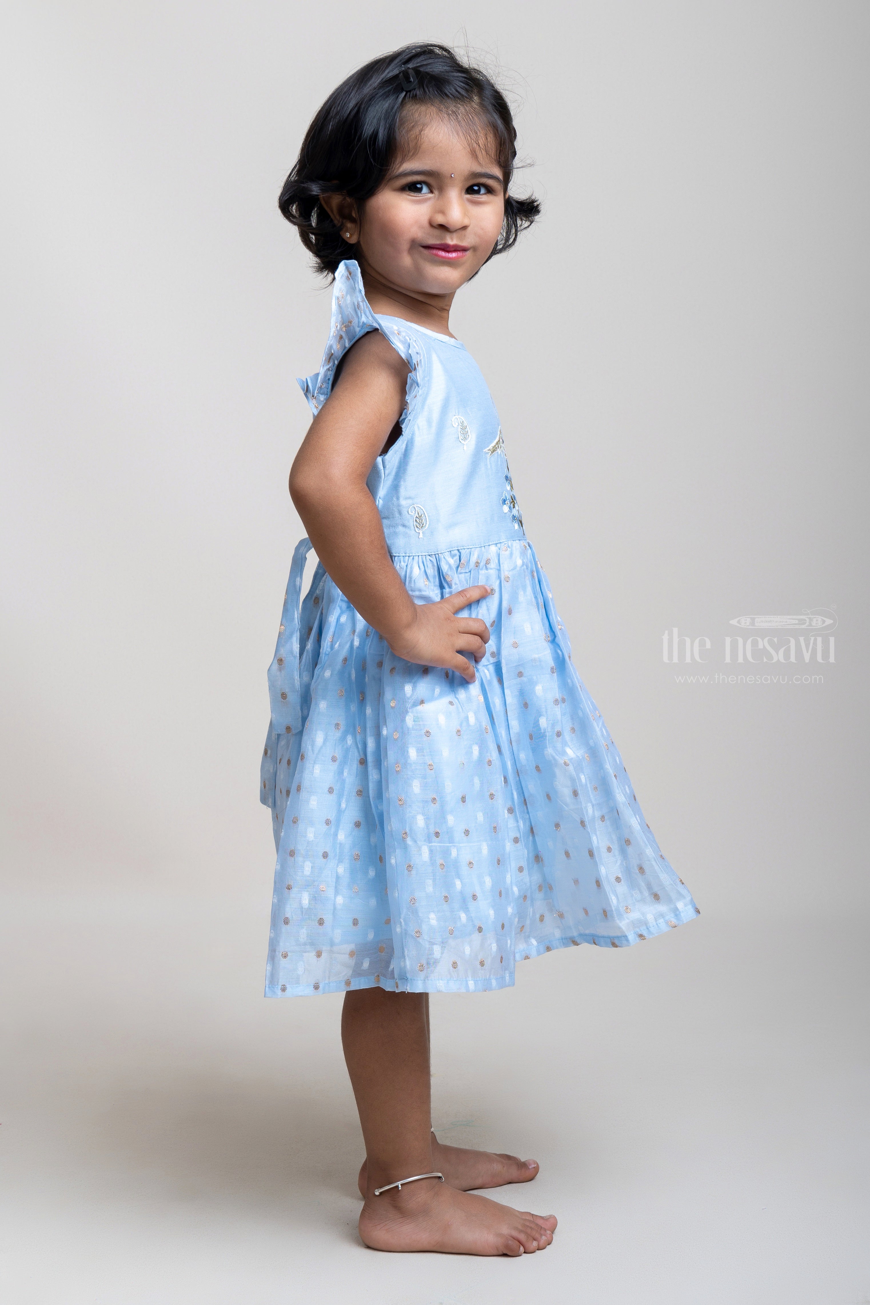 Girls Dress Flower Blue Cotton Casual Summer Sundress – Sunny Fashion