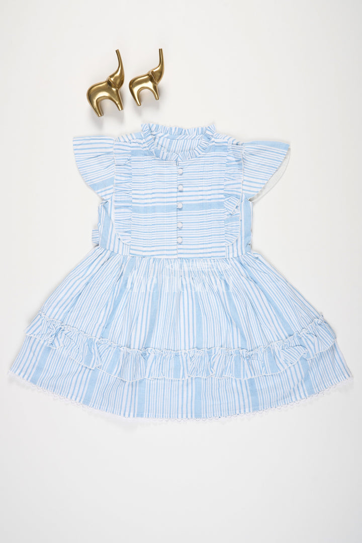 The Nesavu Girls Cotton Frock Blue Cotton Frock with Ruffles and Pleats for Girls Nesavu 20 (3Y) / Blue GFC1389A-20 Blue Cotton Frock with Ruffles and Pleats for Girls Nesavu