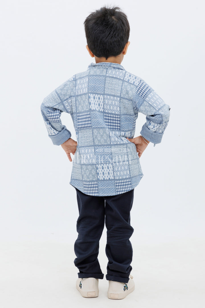 The Nesavu Boys Blazer Set Blue Knitted Boys Blazer Set with Jacquard Jacket and TShirt and Pants for Special Occasions Nesavu Blue Knitted Boys Blazer Set with Jacquard Jacket Nesavu