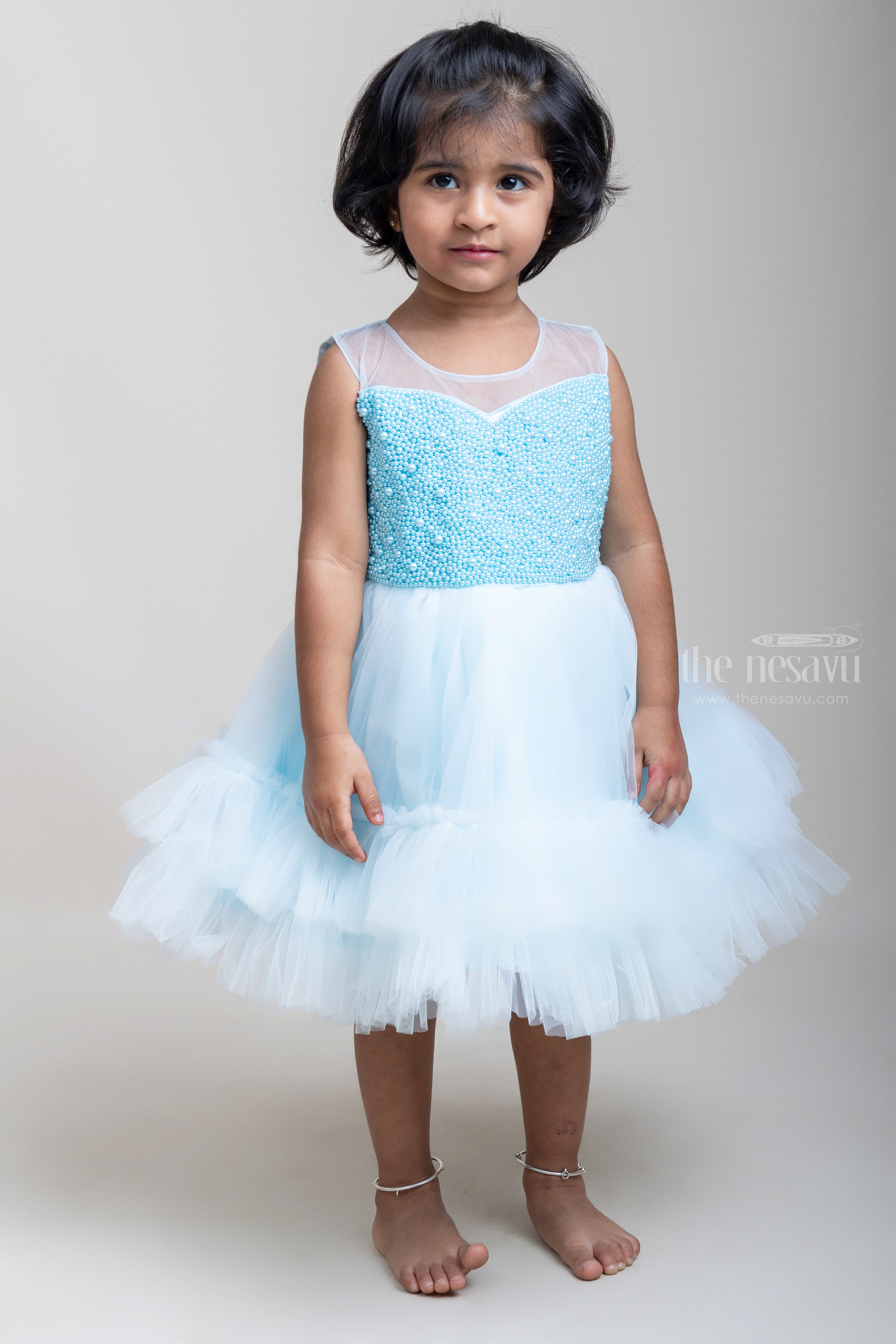 Blue & White Net Frock For Girls Design by Fayon Kids at Pernia's Pop Up  Shop 2024