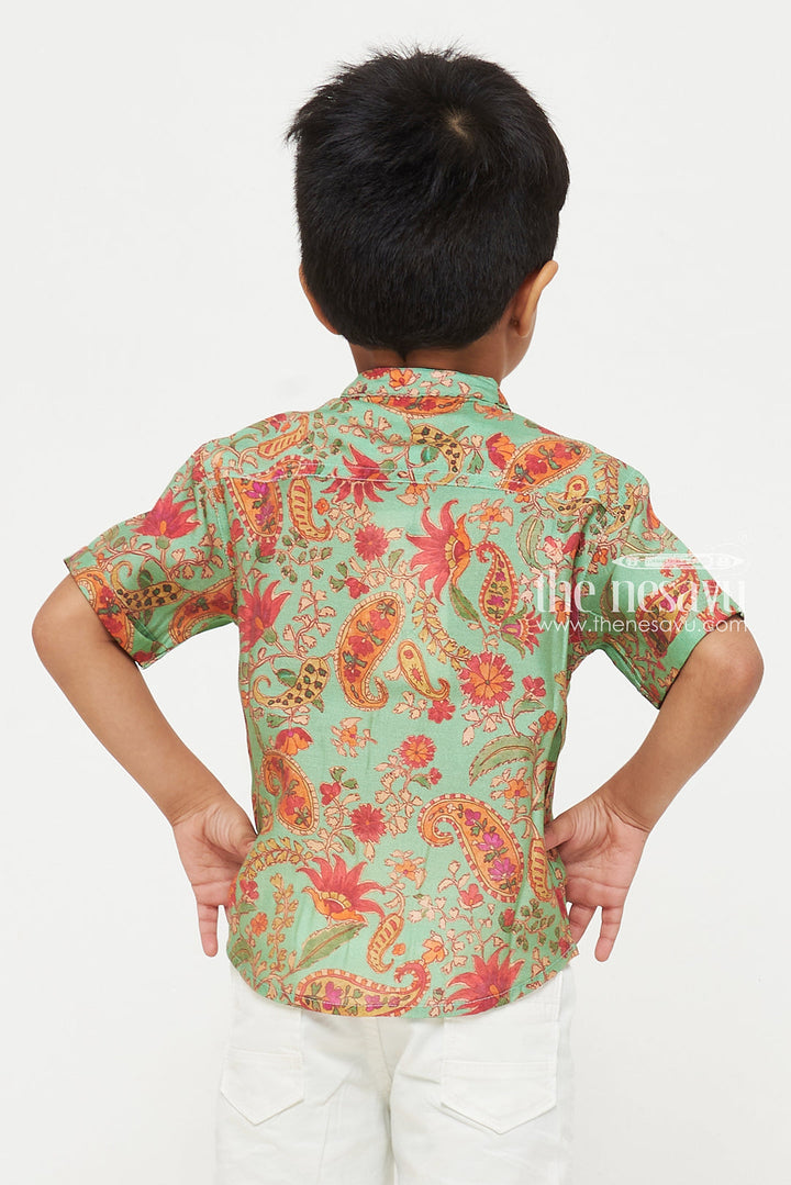 The Nesavu Boys Cotton Shirt Blue Paisley Design Shirt - Perfect for Parties, Beach, and Casual Wear Nesavu Blue Paisley Design Shirt - Party, Beach, and Casual Wear for Kids