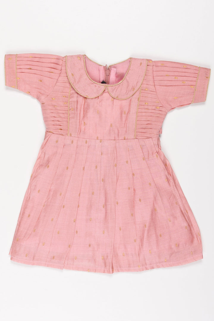 The Nesavu Girls Cotton Frock Blush Gold Elegance Frock: Traditional Puff Sleeve Dress for Girls Nesavu 14 (6M) / Pink GFC1205B-14 Traditional Blush Pink Girls Dress with Gold Accents | Puff Sleeve Formal Wear | The Nesavu