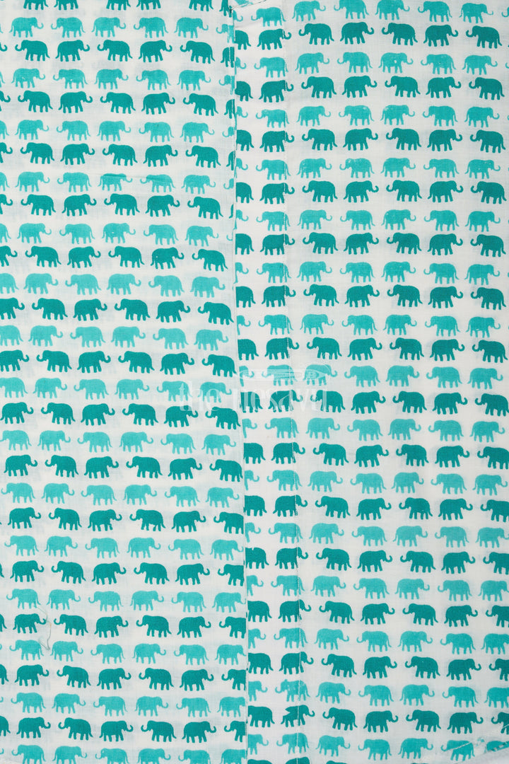 The Nesavu Boys Cotton Shirt Boys Aqua Green Cotton Shirt with Elephant Print and Mandarin Collar for Outdoor Adventures Nesavu Nesavu Boys Aqua Green Cotton Shirt Fun Elephant Print Playful Summer Outings