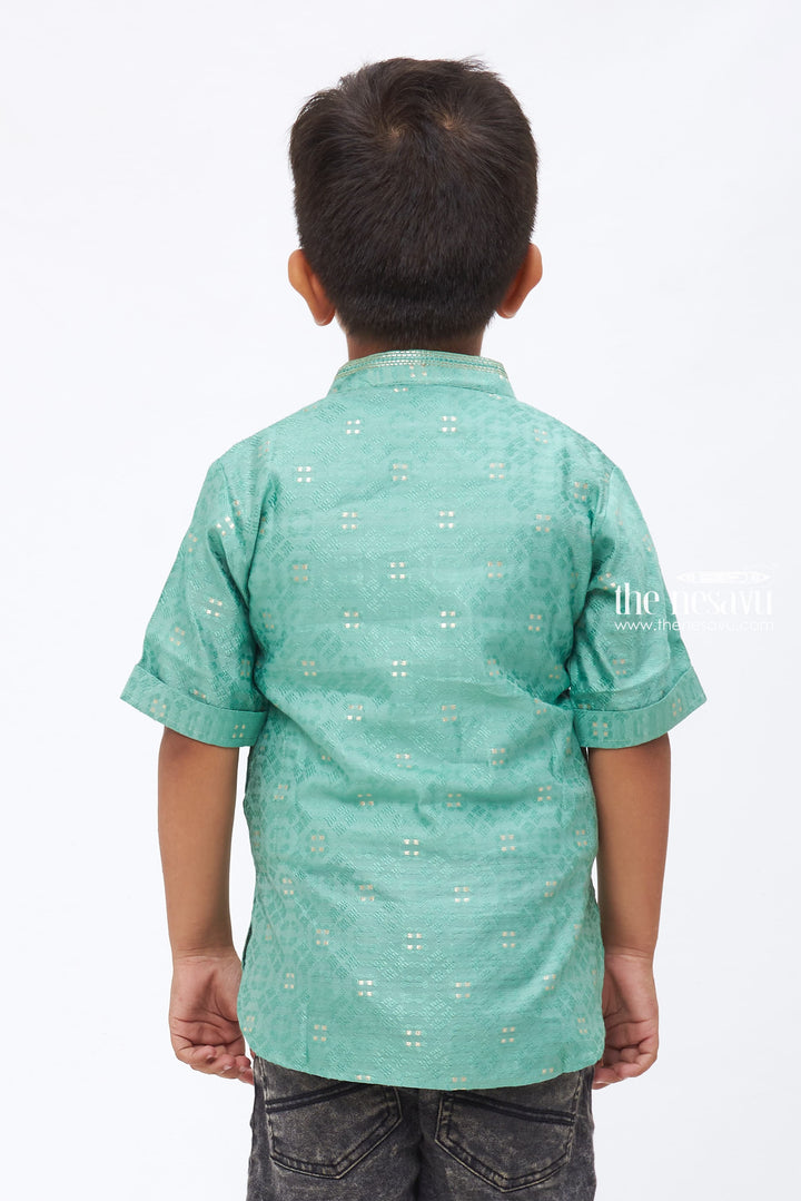 The Nesavu Boys Kurtha Shirt Boys Blue Geometric Print Traditional Kurta Shirt Nesavu Traditional Kurta Shirt with Geometric Design | Light Aqua | Casual and Festive Wear | The Nesavu