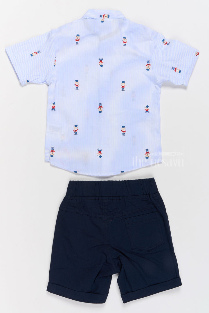 The Nesavu Baby Casual Sets Boys Blue Printed Shirt and Black Shorts Set for Casual Outings Nesavu Boys Printed Shirt Black Shorts Set Comfortable Stylish Casual Outfits