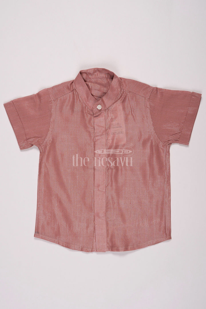 The Nesavu Boys Cotton Shirt Boys Brown Lurux Cotton Shirt with Golden Stripes for Xmas Festivities Nesavu 16 (1Y) / Brown BS209A-16 Nesavu Boys Brown Lurux Cotton Xmas Shirt Golden Stripes Festive Celebrations