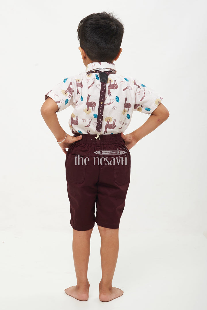 The Nesavu Boys Casual Set Boys' Brown & White Animal Print Suspender Set Nesavu Boys' Brown & White Animal Print Suspender Set - Fun Casual Outfit