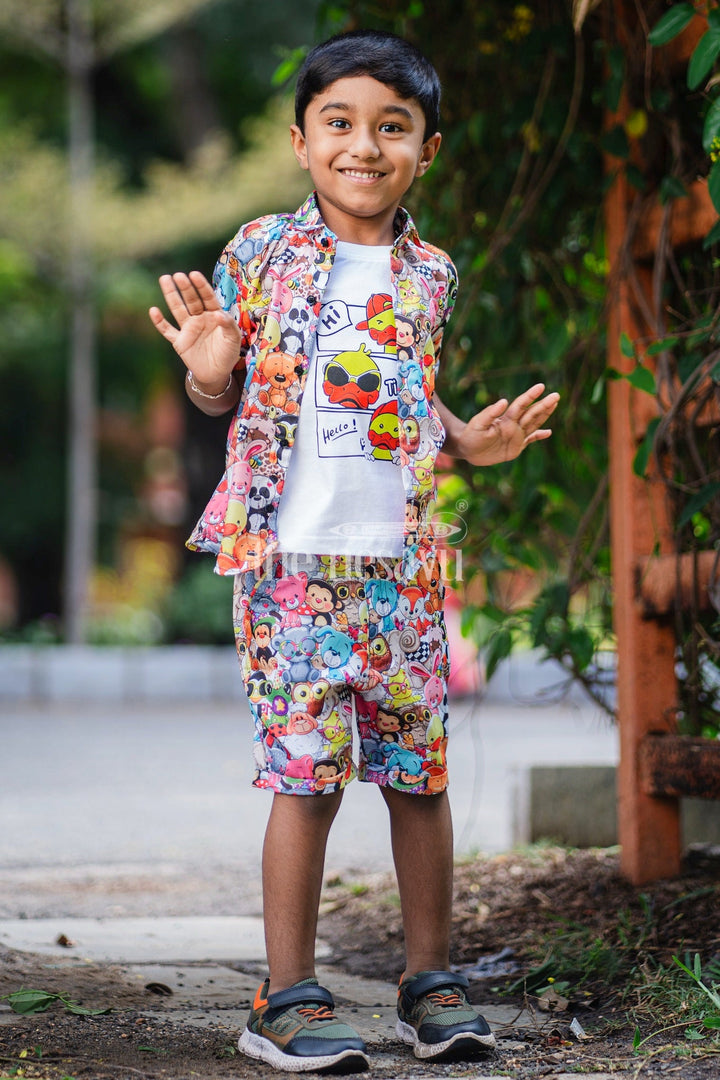 The Nesavu Boys Casual Set Boys Cartoon Character Print Casual Set with Matching Shirt and Shorts for Playdates Nesavu Nesavu Boys Cartoon Character Casual Set Graphic T-Shirt Shirt Shorts Playdates