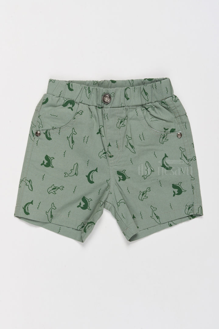 The Nesavu Boys Shorts Boys Casual Cotton Shorts with Fun Dolphin Print and Flexible Waist Nesavu 14 (6M) / Green BWS012D-14 Boys Cotton Casual Shorts Dolphin Print Adjustable Fit