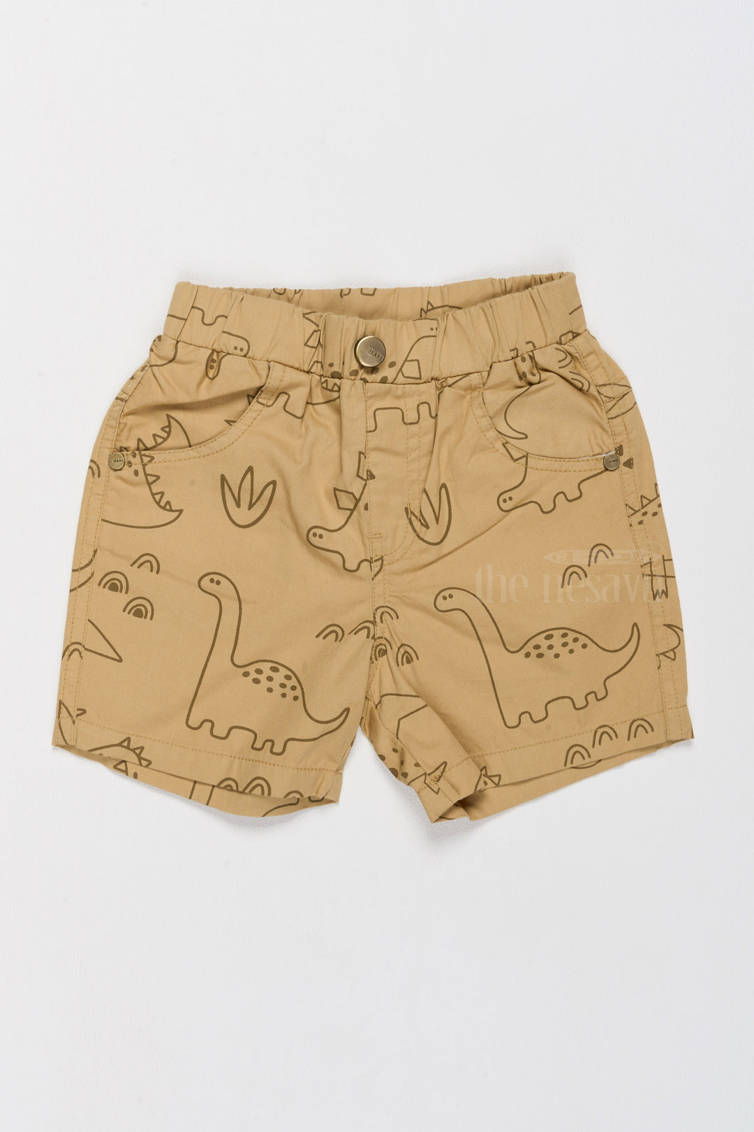 The Nesavu Boys Shorts Boys Casual Shorts with Fun Dino Print for Everyday Adventures Nesavu 14 (6M) / Beige BWS012B-14 Boys Casual Shorts Dino Print Beige Comfortable Summer Outfit