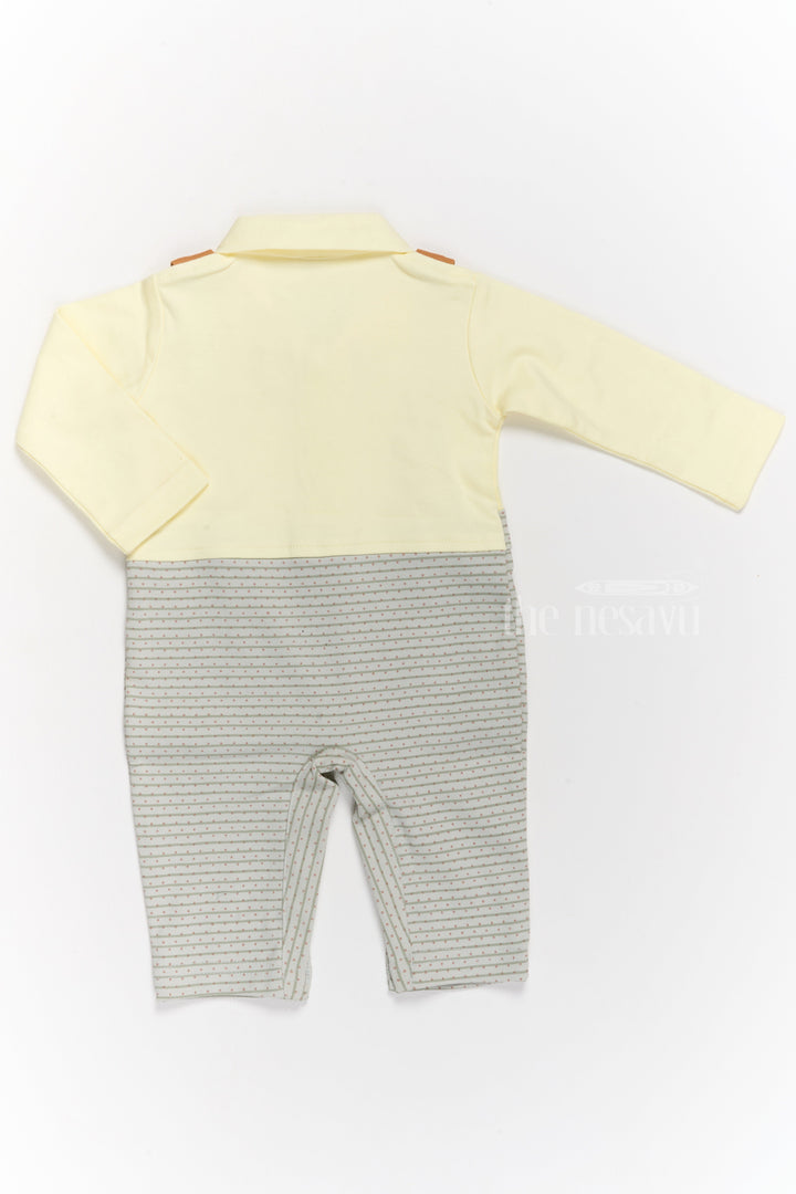 The Nesavu Boys Casual Set Boys Casual Wear Clothes Set with Yellow Shirt, Printed Dungarees, and Bow Tie Nesavu Nesavu Boys Casual Wear Clothes Set Yellow Shirt Printed Dungarees Bow Tie