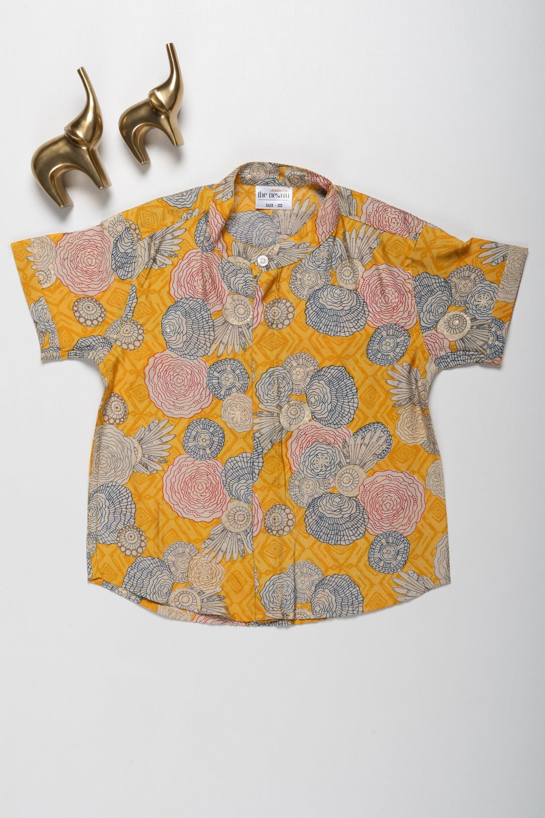 The Nesavu Boys Cotton Shirt Boys Chanderi Shirt with Artistic Floral Print - Ideal for Special Occasions Nesavu 16 (1Y) / Yellow / Chanderi BS148A-16 Boys Chanderi Shirt with Artistic Floral Print | Ideal for Special Occasions | The Nesavu