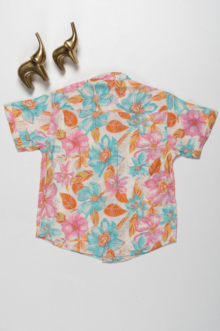 The Nesavu Boys Cotton Shirt Boys Chanderi Shirt with Vibrant Floral Print - Ideal for Spring and Summer Events Nesavu Boys Chanderi Shirt with Vibrant Floral Print | Ideal for Spring and Summer Events | The Nesavu