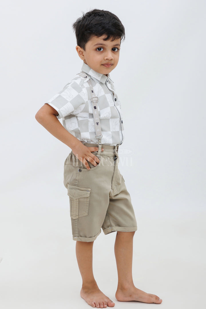 The Nesavu Boys Casual Set Boys' Checked Popcorn Material Suspender Set Nesavu Boys' Checked Popcorn Material Suspender Set - Casual Summer Outfit