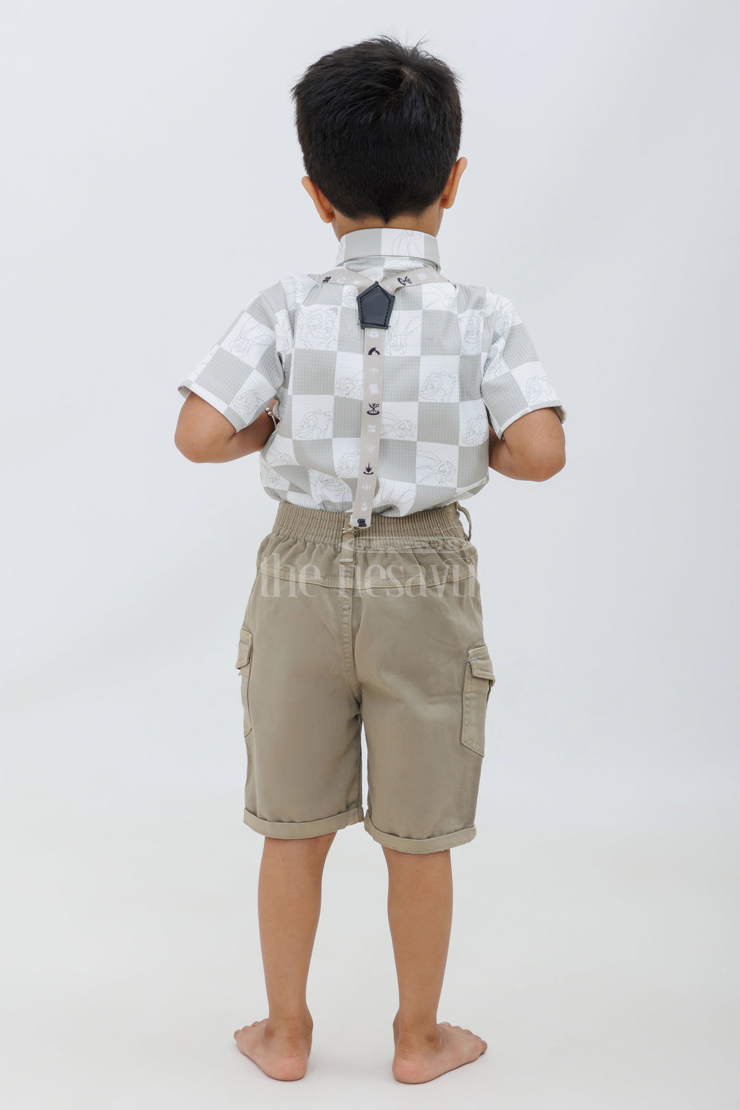 The Nesavu Boys Casual Set Boys' Checked Popcorn Material Suspender Set Nesavu Boys' Checked Popcorn Material Suspender Set - Casual Summer Outfit