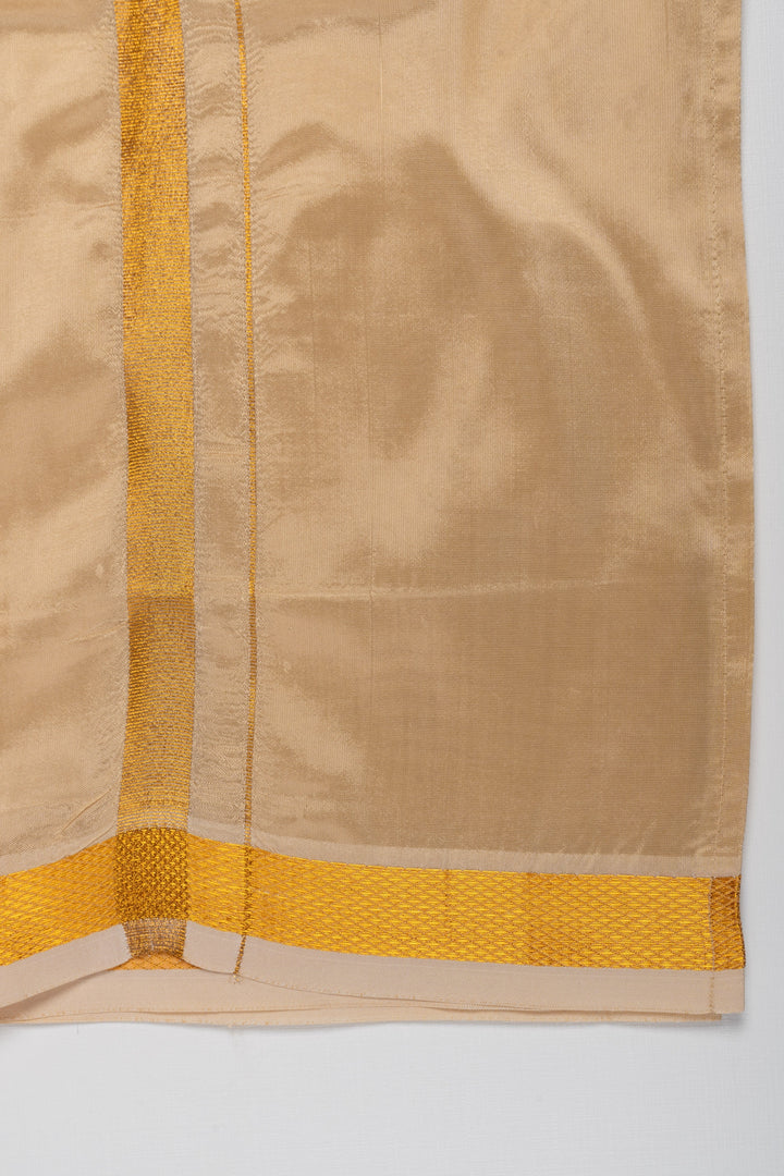 The Nesavu Boys Vesti Boys Classic Beige Silk Dhoti with Golden Detailing Nesavu Shop Boys Beige Silk Dhoti with Golden Stripes | Traditional Wear for Boys | The Nesavu