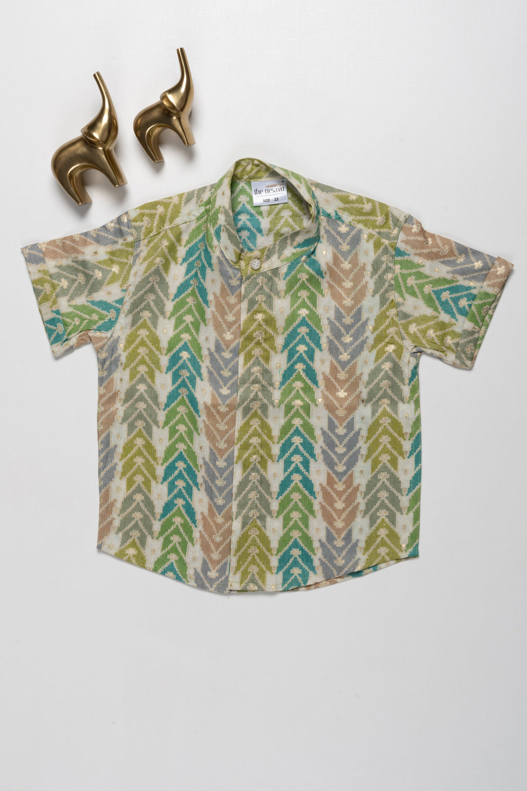 The Nesavu Boys Cotton Shirt Boys Cool Rayon Ikat Print Shirt - Comfortable Summer Casual Wear Nesavu 16 (1Y) / Green / Rayon BS159B-16 Boys Cool Rayon Ikat Print Shirt | Comfortable Summer Casual Wear | The Nesavu