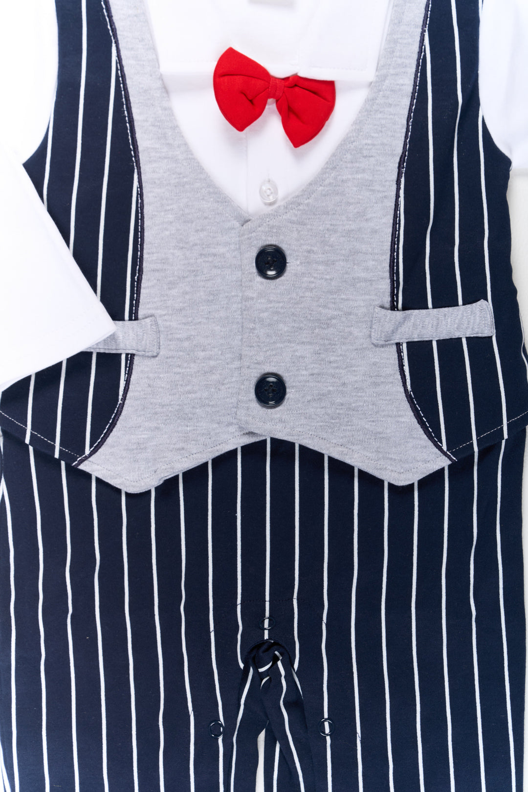 The Nesavu Boys Casual Set Boys Cotton Dungaree Set with White Shirt and Striped Black Overalls for Casual Wear Nesavu Nesavu Boys Cotton Dungaree Set White Shirt Striped Black Overalls Bow Tie