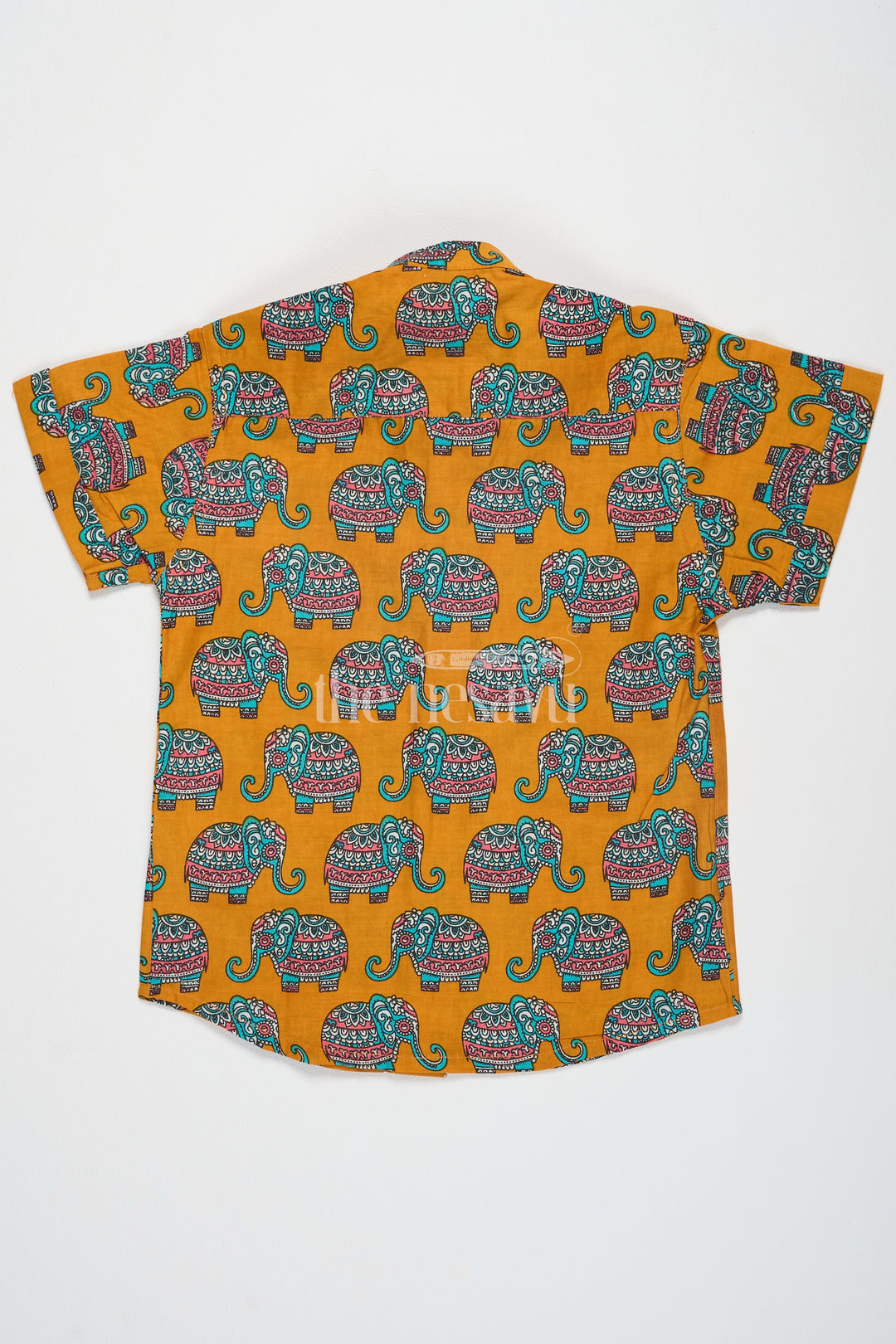 The Nesavu Boys Cotton Shirt Boys Cotton Shirt Mustard Elephant Print Boys Dress For Pongal Nesavu Nesavu Boys Mustard Cotton Shirt Elephant Print Boys Dress Diwali