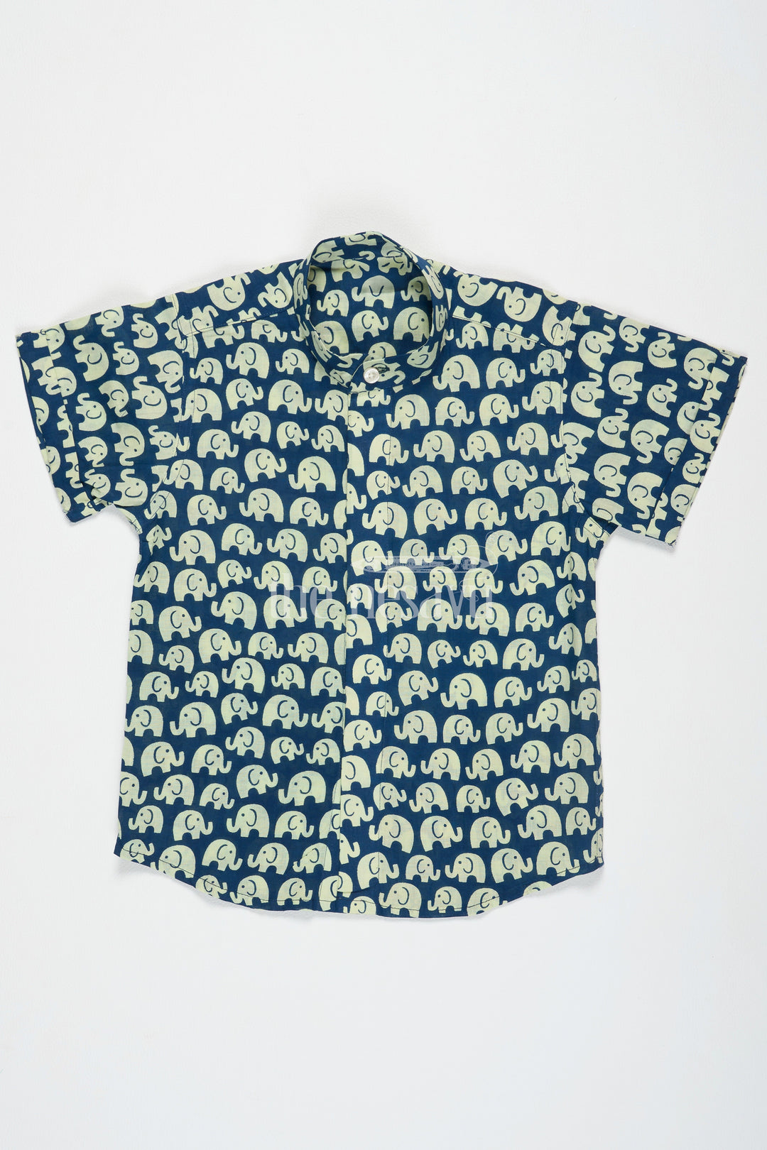 The Nesavu Boys Cotton Shirt Boys Cotton Shirt Navy Elephant Print Best For Pongal Dresses Nesavu 16 (1Y) / Blue BS183A-16 Nesavu Boys Navy Cotton Shirt Beige Elephant Print Best Diwali Dresses