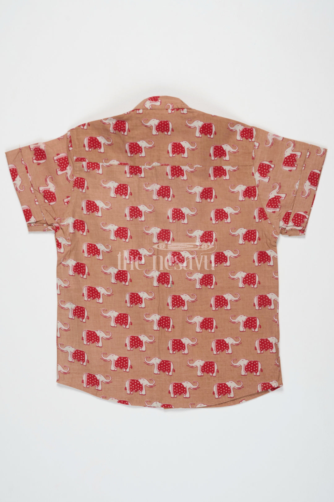 The Nesavu Boys Cotton Shirt Boys Cotton Shirt with Red Elephant Print Festive Clothing Nesavu Nesavu Boys Beige Cotton Shirt Red Elephant Print Festive Clothing