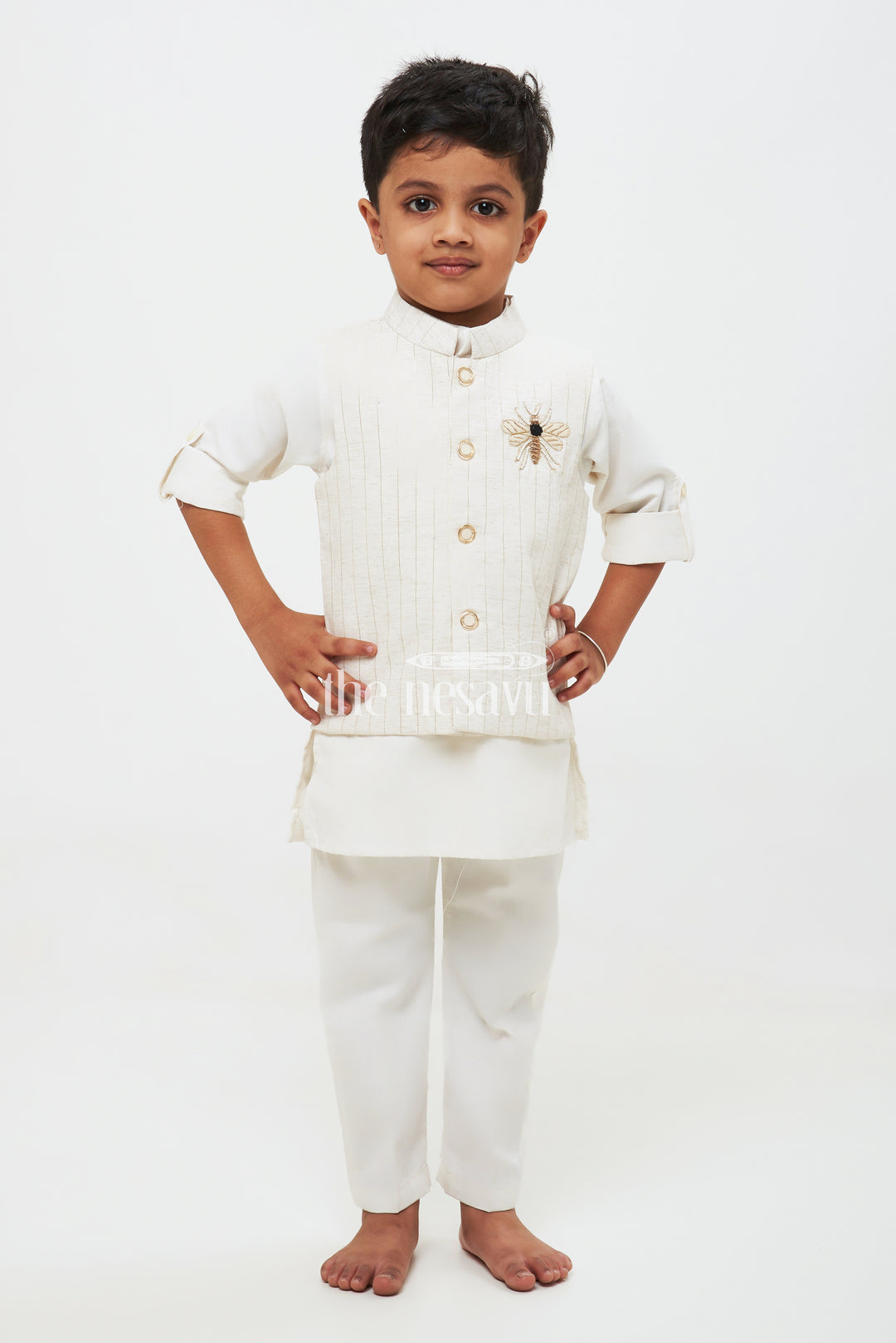 Boys' Designer Kurta Jacket & Pant Set - Silk Blend with Embroidery