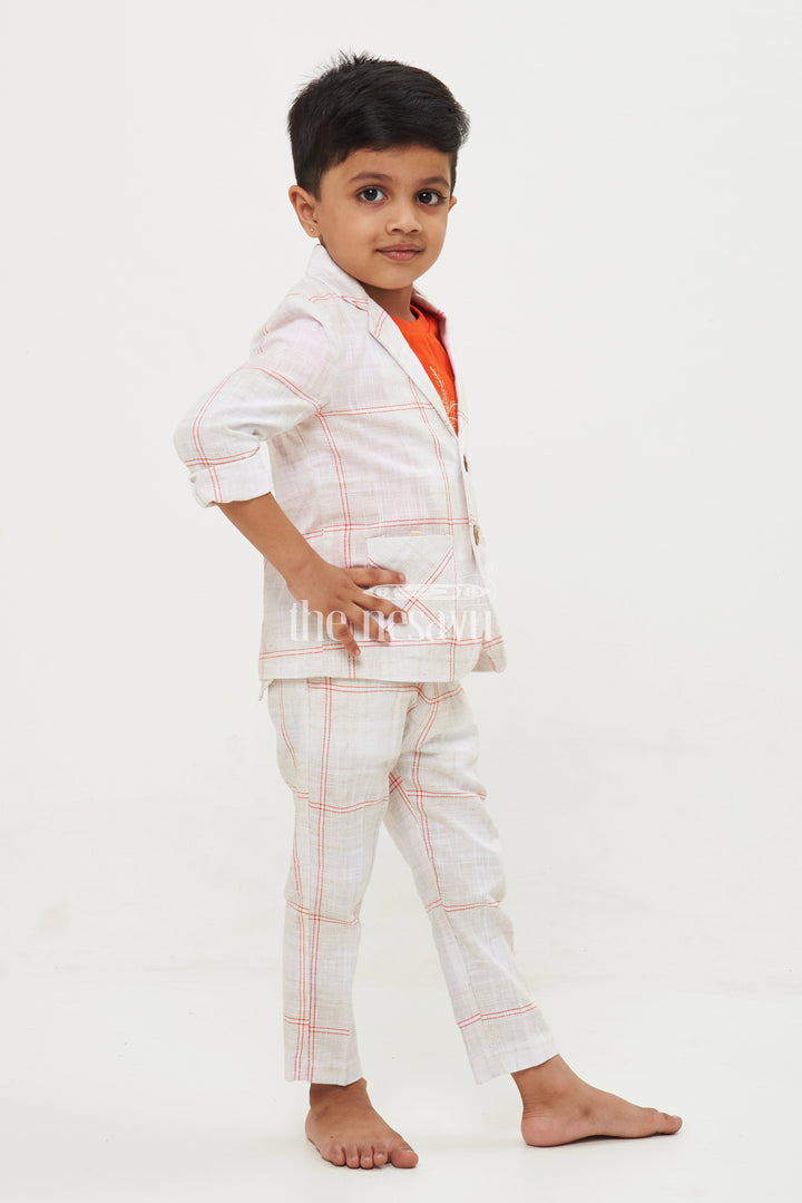 The Nesavu Boys Casual Set Boys' Designer Linen Cotton Blazer Pant & T-Shirt Set - Full Sleeve Nesavu