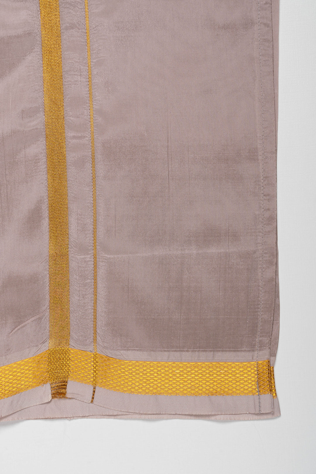 The Nesavu Boys Vesti Boys Elegant Silk Dhoti with Golden Accents Nesavu Shop Boys Grey Silk Dhoti with Golden Stripes | Elegant Traditional Wear | The Nesavu