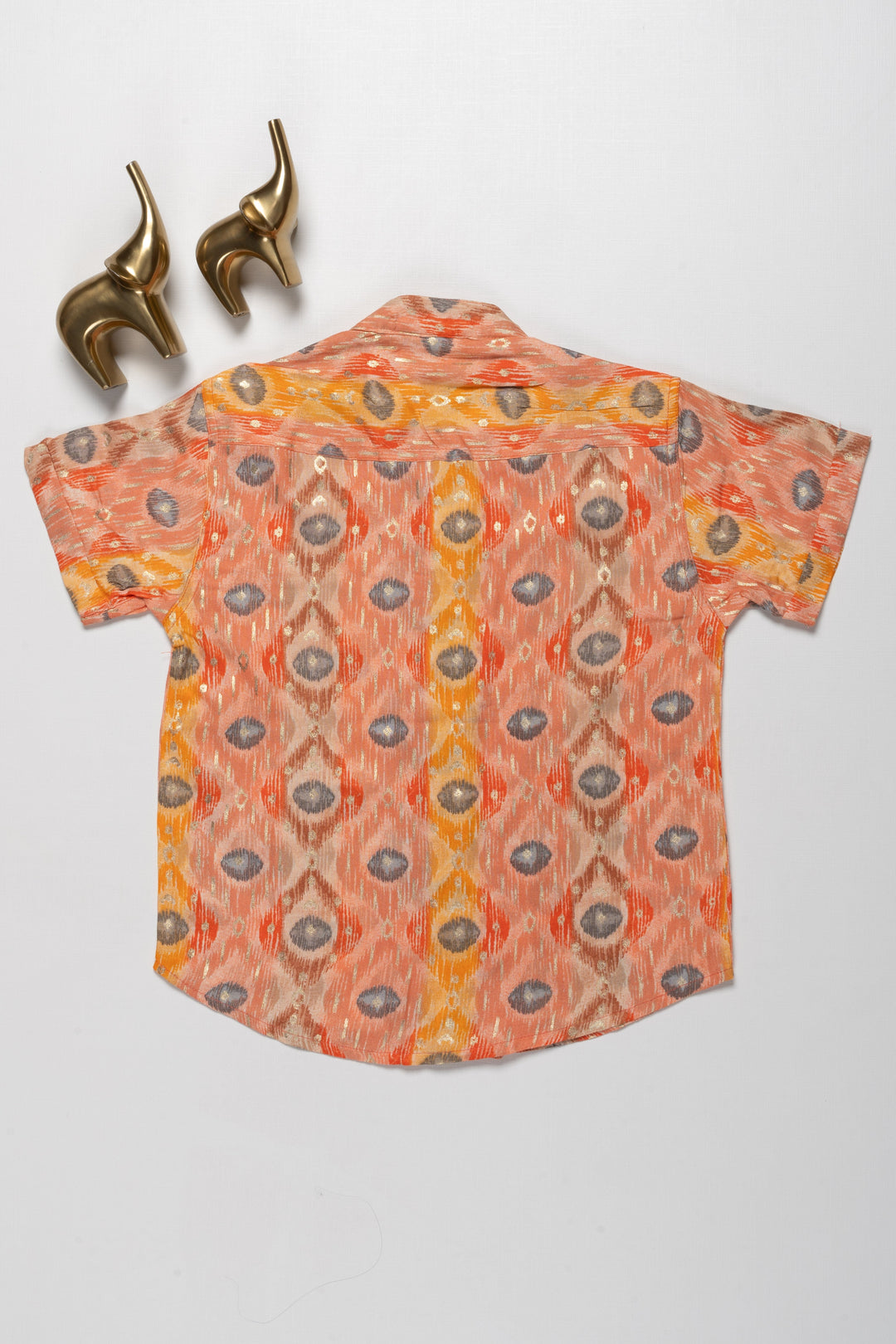 The Nesavu Boys Cotton Shirt Boys Ethnic Orange Ikat Print Rayon Shirt – Colorful Festive Wear Nesavu Boys Ethnic Ikat Print Rayon Shirt | Colorful Festive Wear | The Nesavu