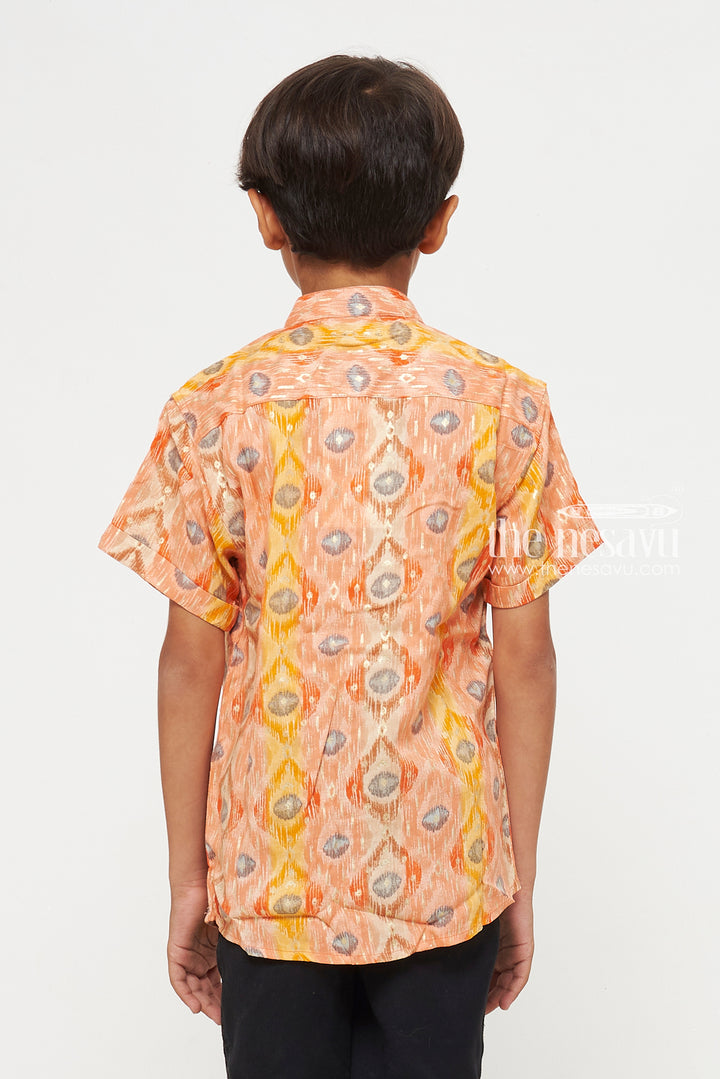 The Nesavu Boys Cotton Shirt Boys Ethnic Orange Ikat Print Rayon Shirt – Colorful Festive Wear Nesavu Boys Ethnic Ikat Print Rayon Shirt | Colorful Festive Wear | The Nesavu